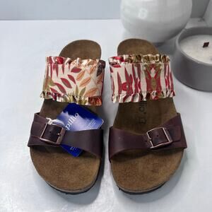 Birkenstock Della Wedge Sandal Leaf Print Brown Women 7/EU 38 NWB Narrow Fit